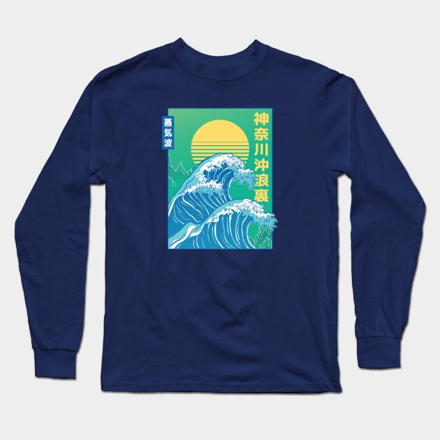 Retro Japanese Tidal Wave Long Sleeve T-Shirt by SLAG_Creative